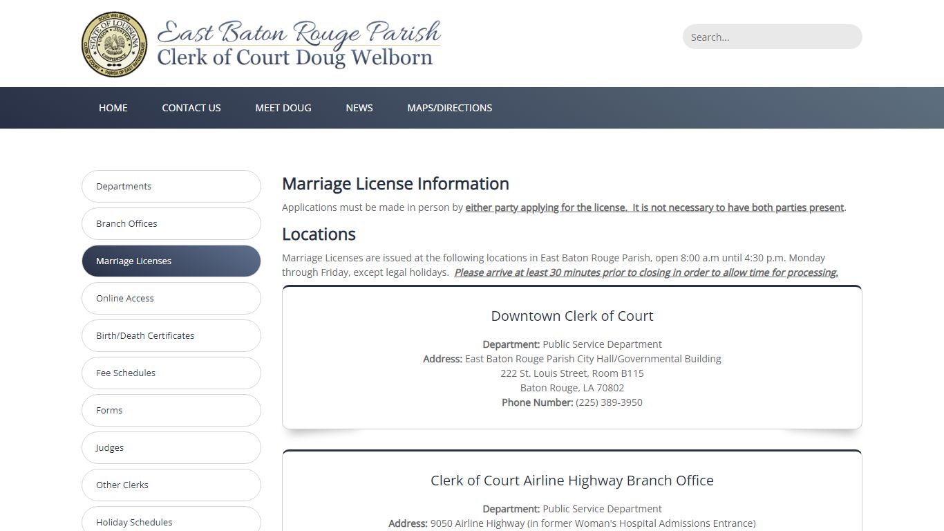 East Baton Rouge Clerk of Court > Marriage Licenses